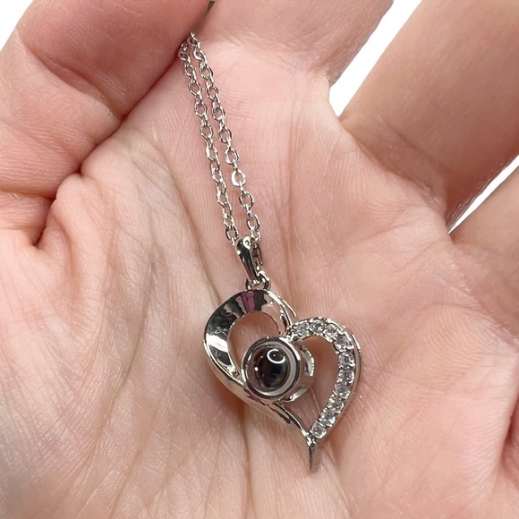 New Jardme Silver Tone Rhinestone Heart Cable Chain Necklace - Picture 4 of 9